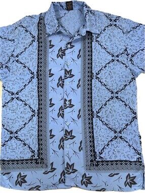Claudio Nucci Men's Vintage Short Sleeve Shirt Large Light Blue, Black Tribal